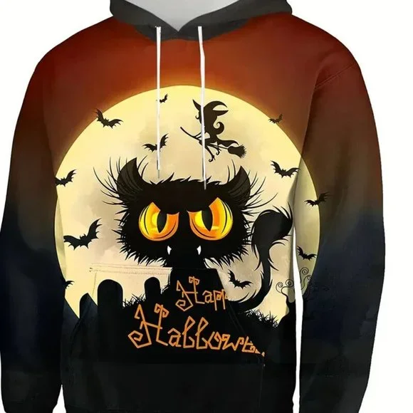 NEW Happy Halloween Print, Hoodies For Men & women, Graphic, With Pocket, L- cat - Picture 4 of 4